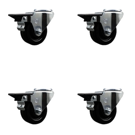 Service Caster 3'' Phenolic Wheel Swivel Bolt Hole Caster Set with Posi Lock Brakes, 4PK SCC-BH20S314-PHR-PLB-4